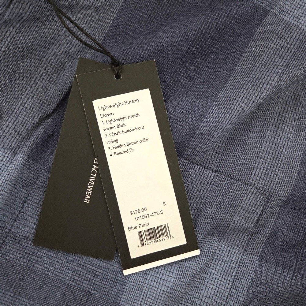 Rhone Blue Plaid Stretch Long Sleeve Button Down Shirt Sz S Lightweight NWT - Picture 4 of 8